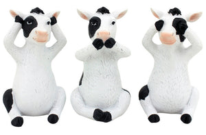 Hear See Speak No Evil Cows White Set Of 3 Ornaments