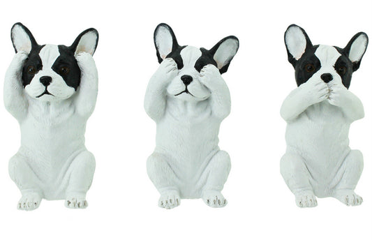 Hear See Speak No Evil Frenchie White Set Of 3 Ornaments