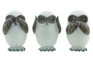 Hear See Speak No Evil Natural Owl Set Of 3 Ornaments