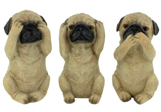 Hear See Speak No Evil Pug Ornament Set Of 3