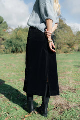 Billie Cord Skirt – High-Waisted Mid-Calf Skirt