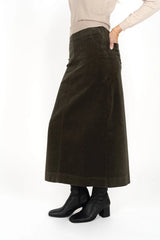 Billie Cord Skirt – High-Waisted Mid-Calf Skirt