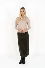 Billie Cord Skirt – High-Waisted Mid-Calf Skirt