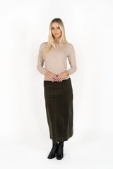 Billie Cord Skirt – High-Waisted Mid-Calf Skirt