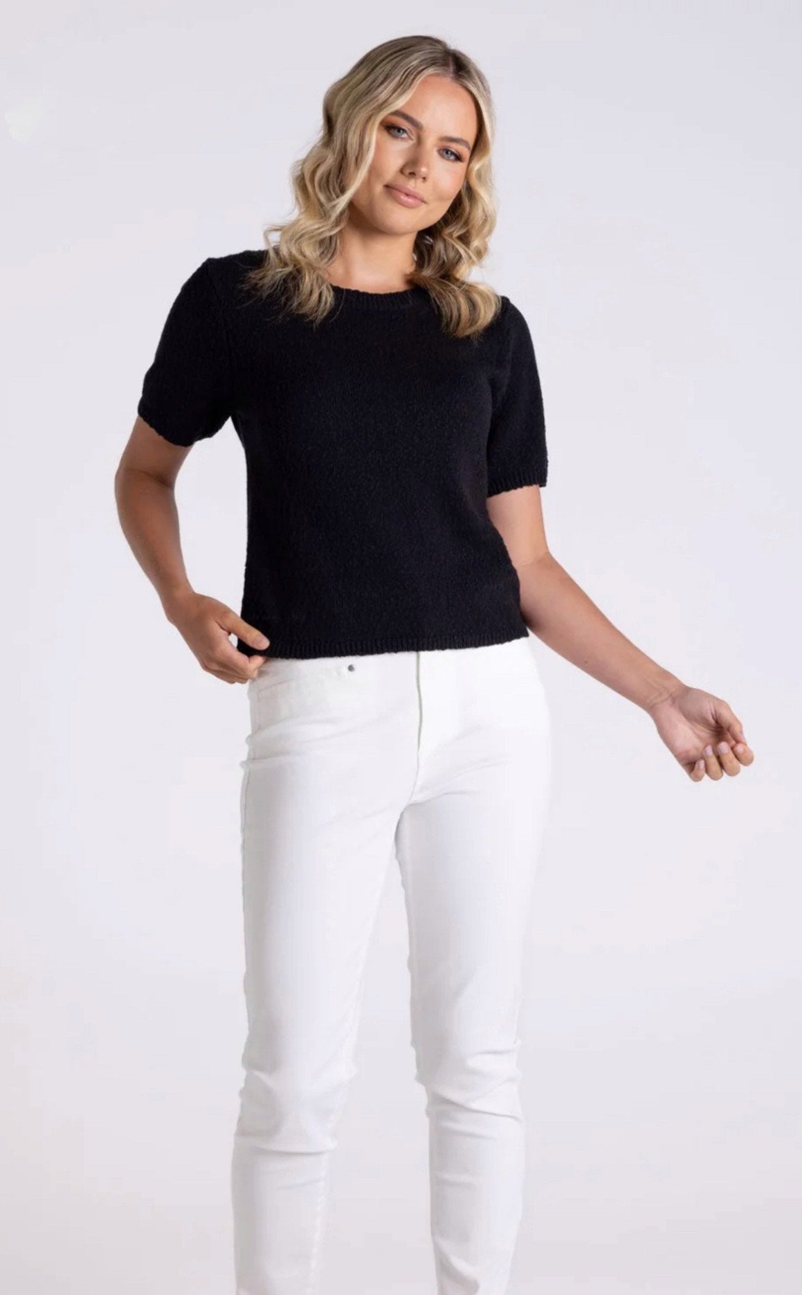 Two T’s Boucle Knitted Top -  Black
