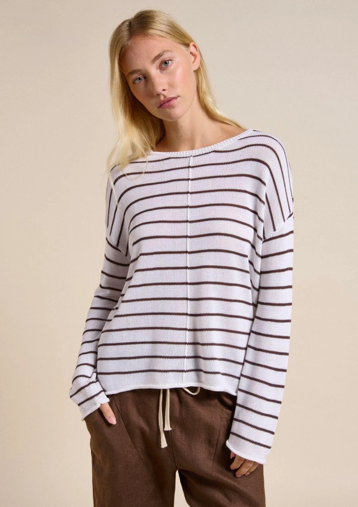 Little Lies Indi Knit - White & Chocolate Stripe