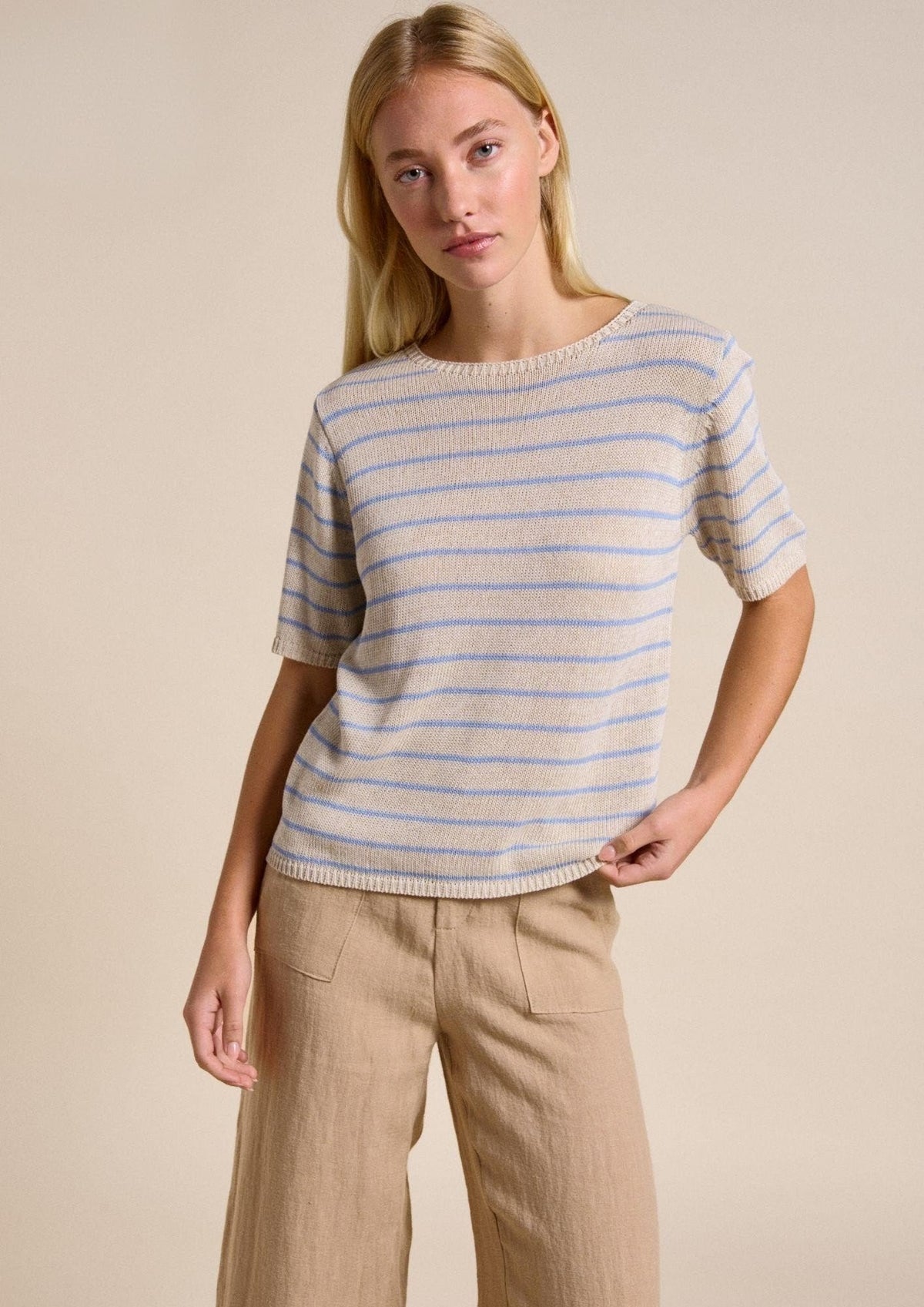 Little Lies Indi Tee - Natural & Blue Stripe