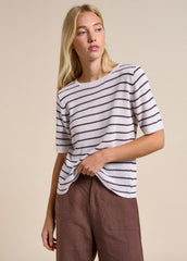 Little Lies Indi Tee -White/Chocolate Stripe