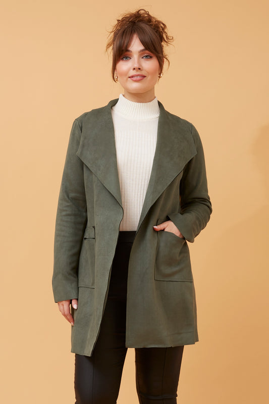 Josie Faux Suede Coat Dark Green