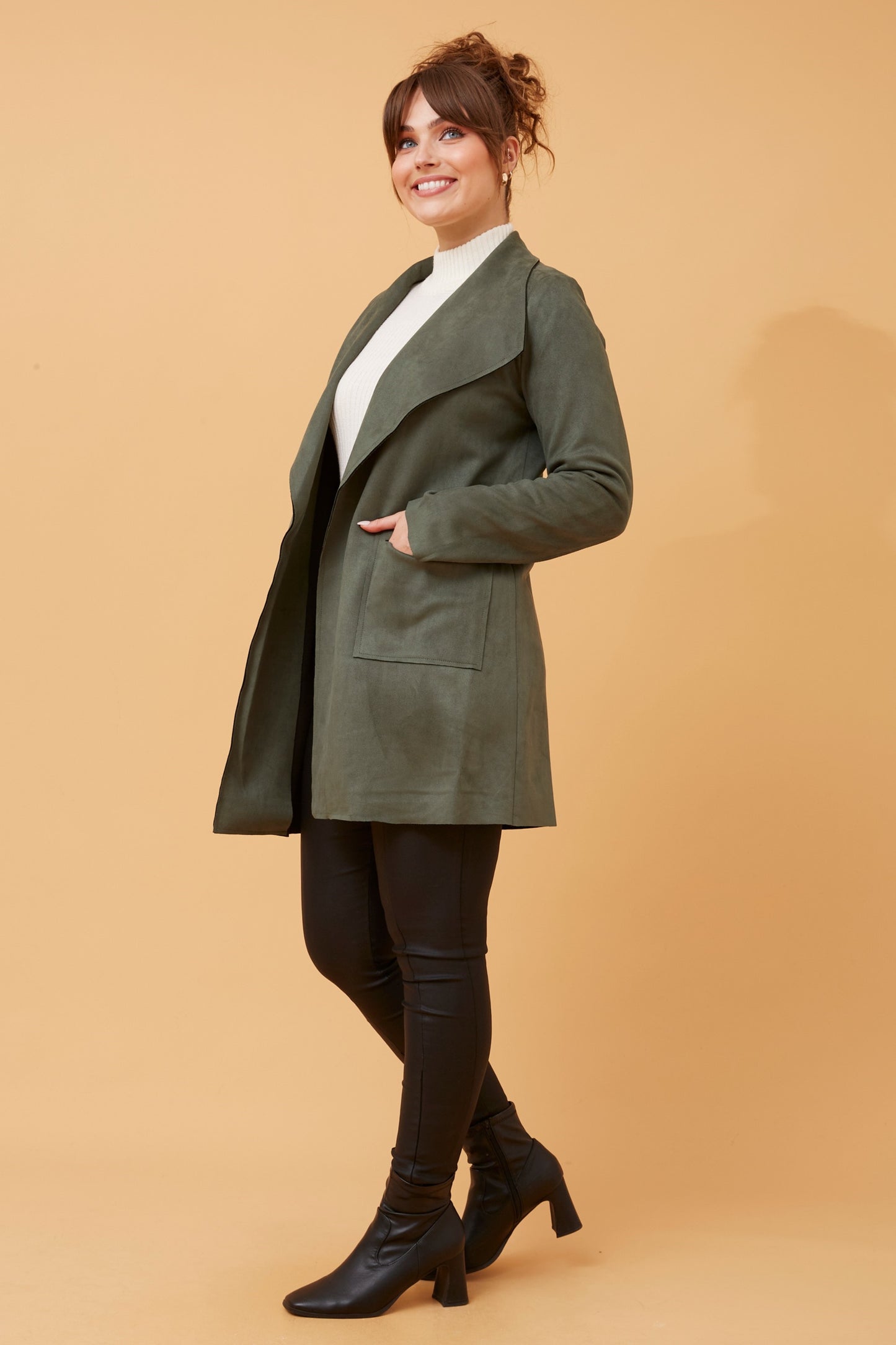 Josie Faux Suede Coat Dark Green