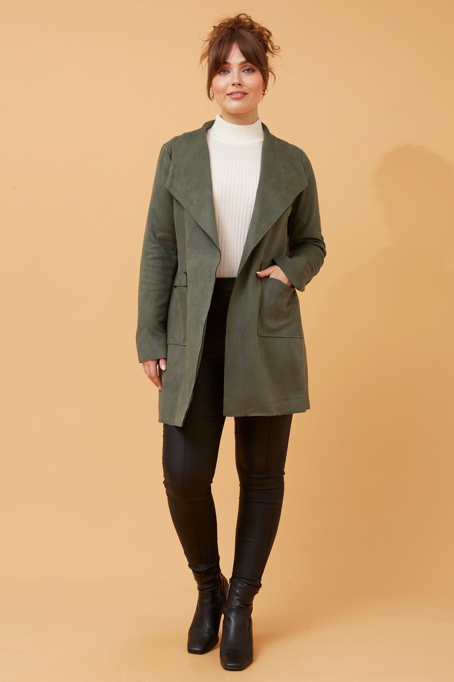 Josie Faux Suede Coat Dark Green