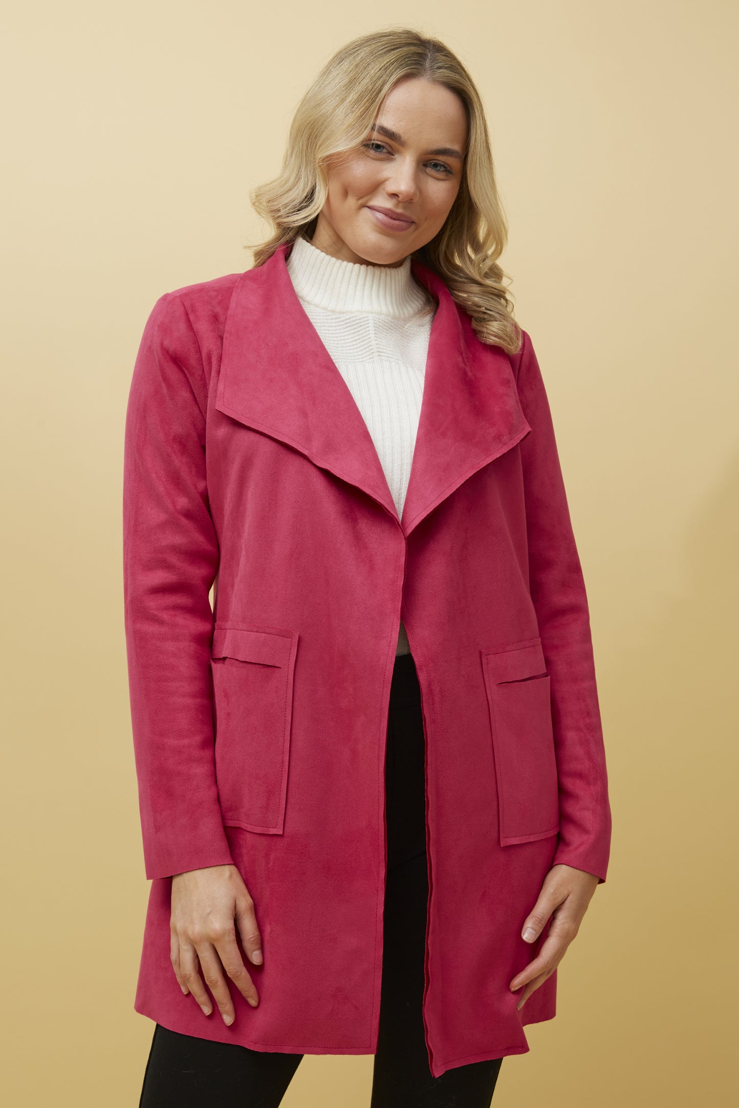 Josie Faux Suede Coat Fuchsia