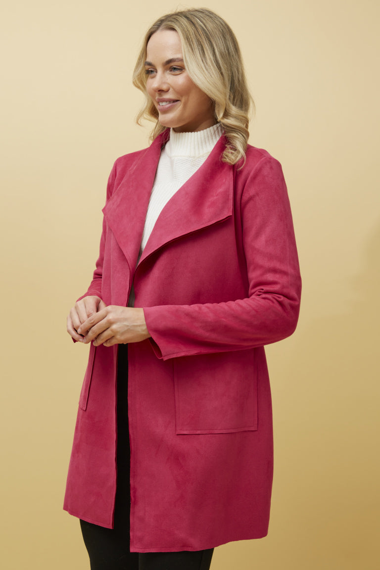 Josie Faux Suede Coat Fuchsia