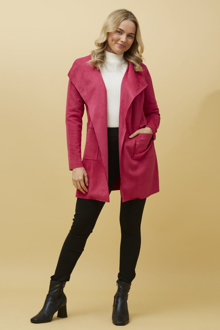 Josie Faux Suede Coat Fuchsia