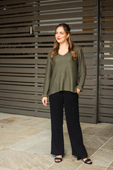 Silver Wishes Knit Top in Khaki - detail view