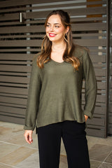 Silver Wishes Knit Top in Khaki - alternate model view