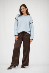 Fria Two Tone Rib Jumper - Blue/Brown