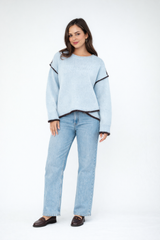 Fria Two Tone Rib Jumper - Blue/Brown