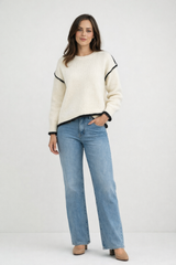 Fria Two Tone Rib Jumper - Cream/Brown