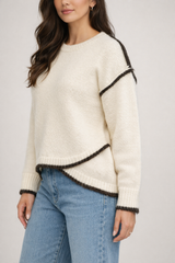 Fria Two Tone Rib Jumper - Cream/Brown