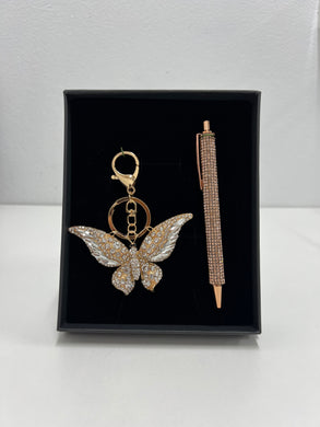 Bling Butterfly Keyring & Diamond Pen Gift Set