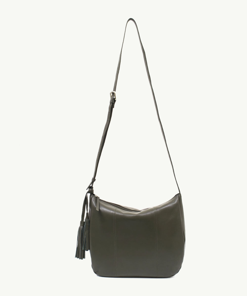 Sassy Duck Jasmine Leather Cross Body Bag in Olive Green