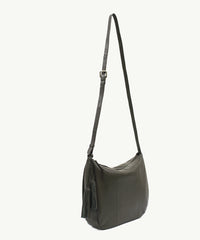 Sassy Duck Jasmine Leather Cross Body Bag in Olive Green styled shot