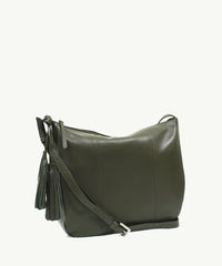 Sassy Duck Jasmine Leather Cross Body Bag in Olive Green detail view
