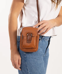 Sassy Duck Judy Leather Cross Body Bag in Tan styled shot