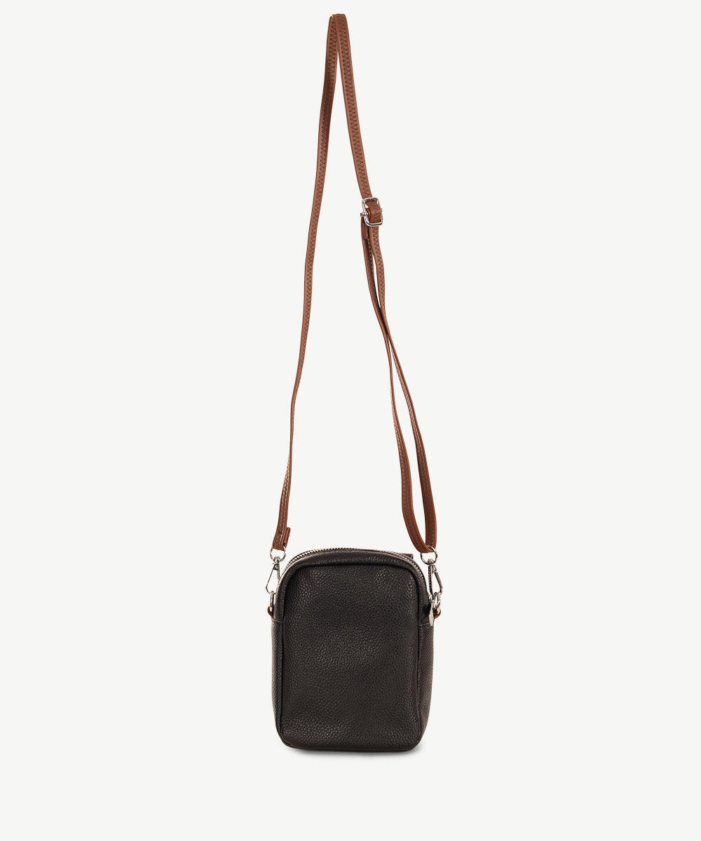 Sassy Duck Judy Leather Cross Body Bag in Black detail view
