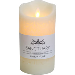 Candle Flameless Carved Ivory Med