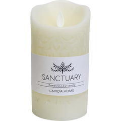 Candle Flameless Carved Ivory Med