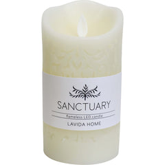 Candle Flameless Carved Ivory Med