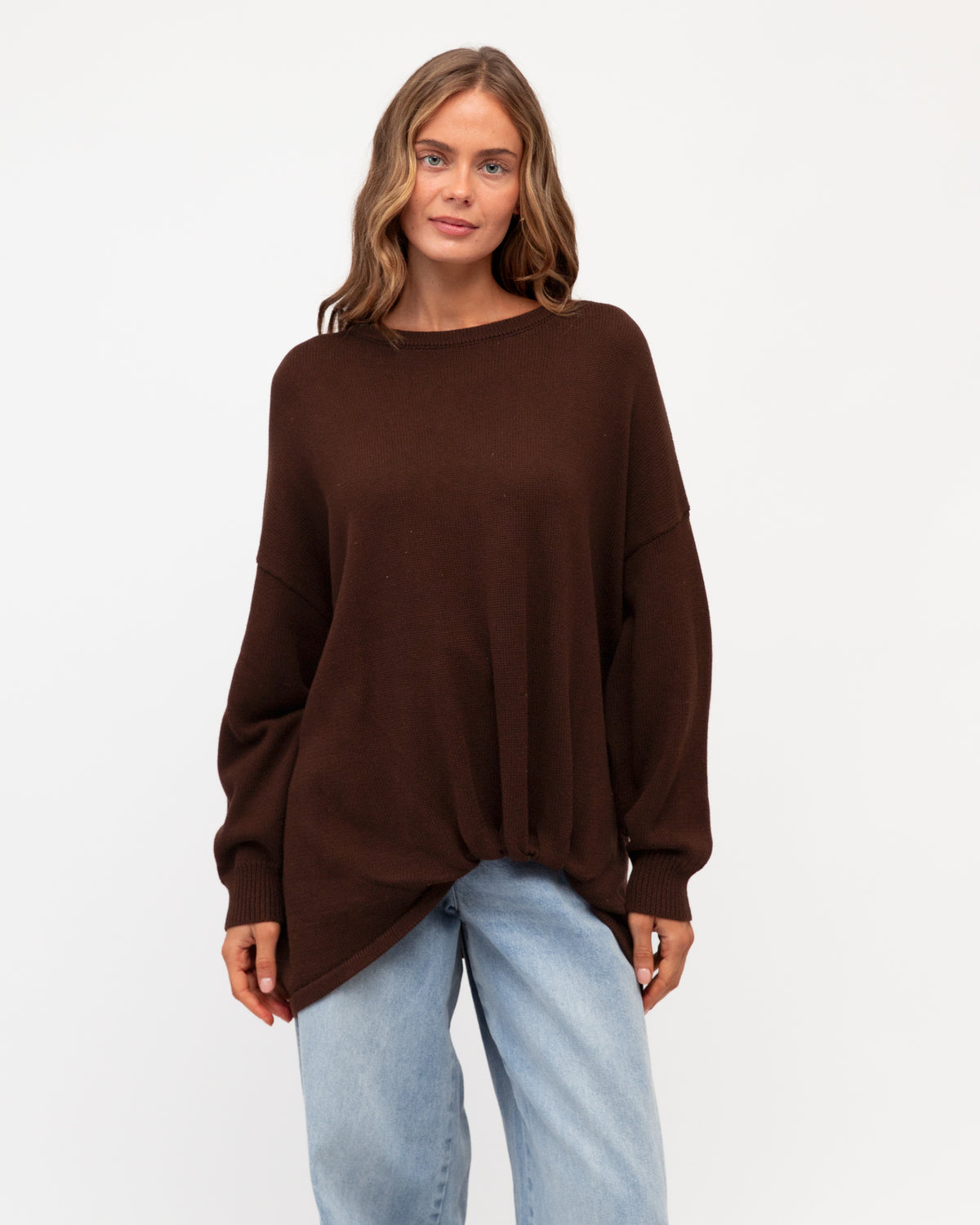 Oversized Tuck Front Knit - Chocolate