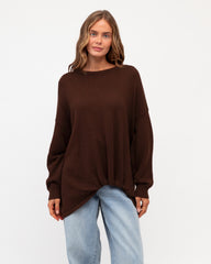 Oversized Tuck Front Knit - Chocolate