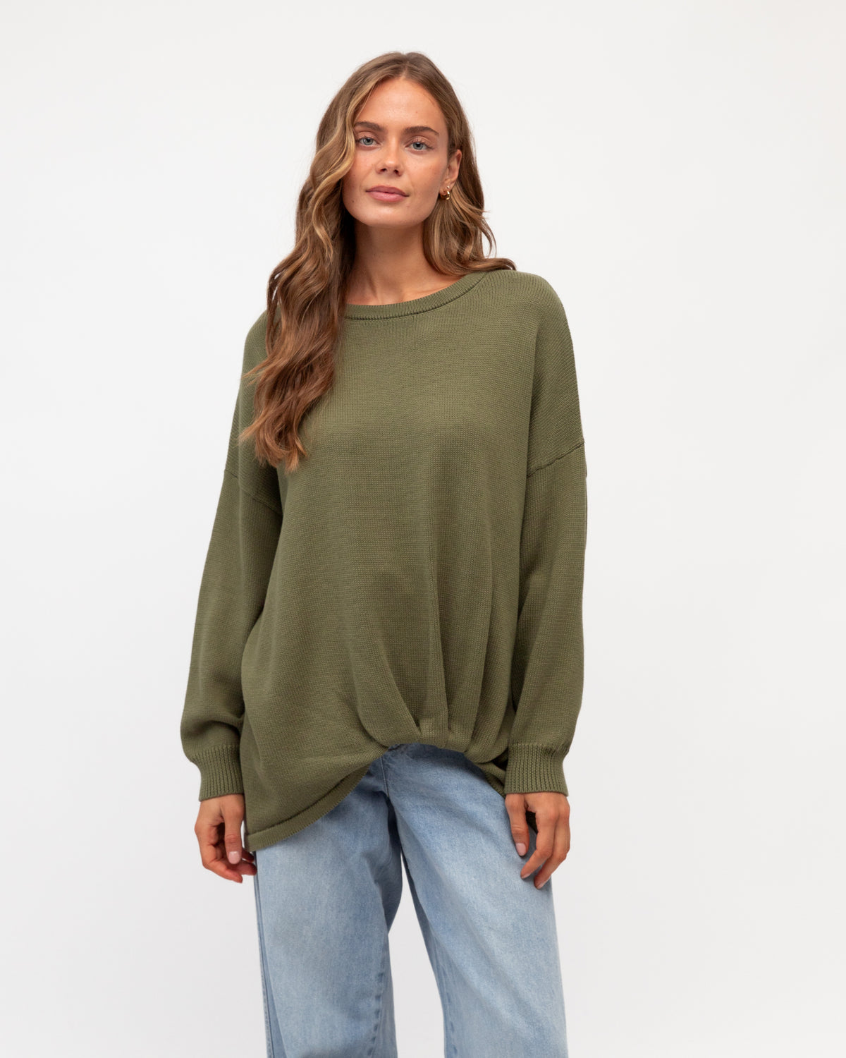 Oversized Tuck Front Knit - Khaki