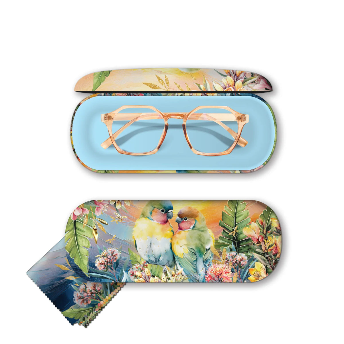 Lisa Pollock Glasses Case Sunset Love Birds