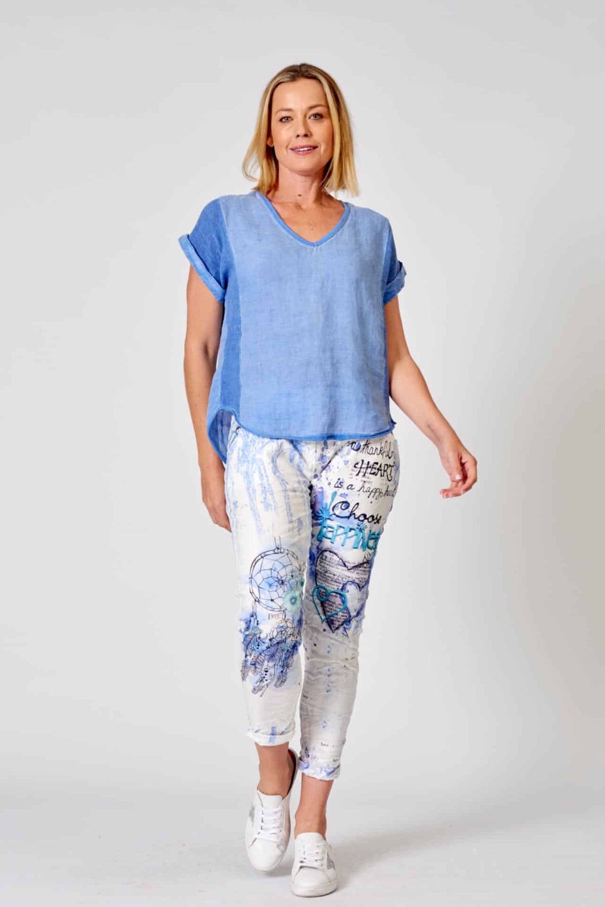 Linen Blend Top - Royal Blue