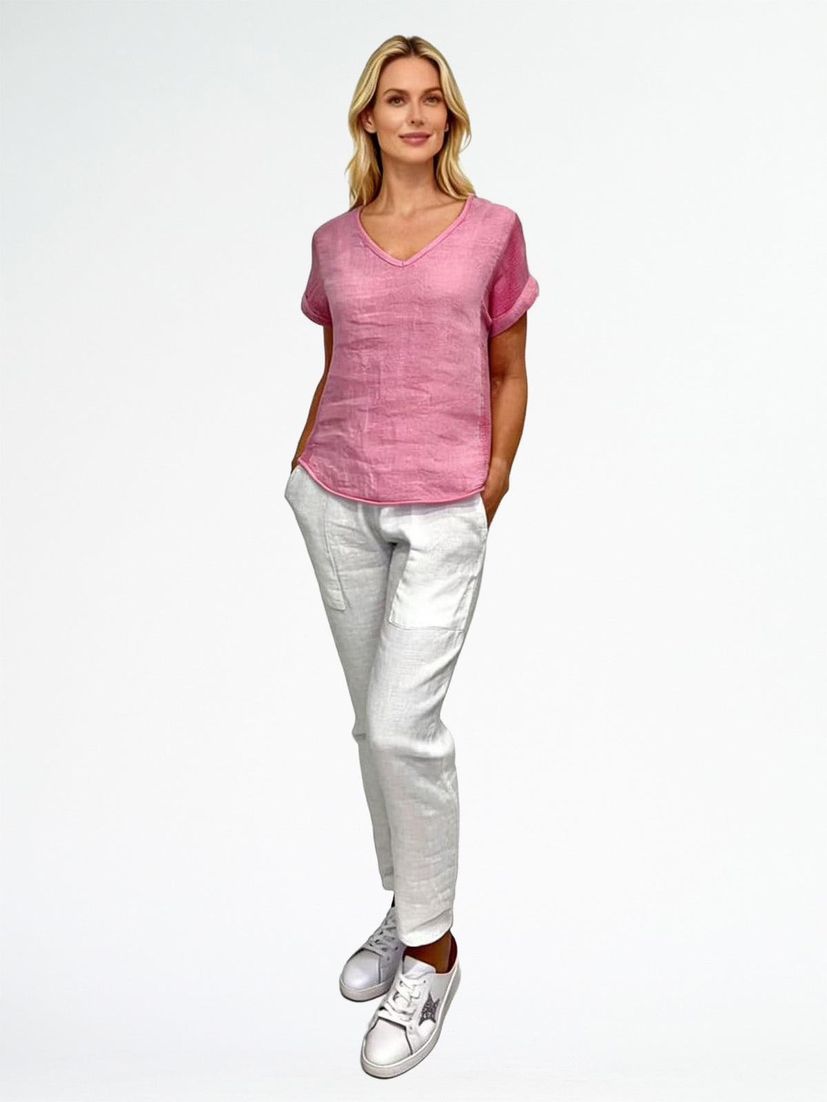 Linen Blend Top - Candy Pink