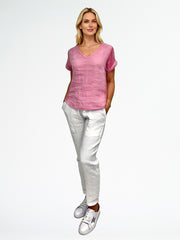 Linen Blend Top - Candy Pink