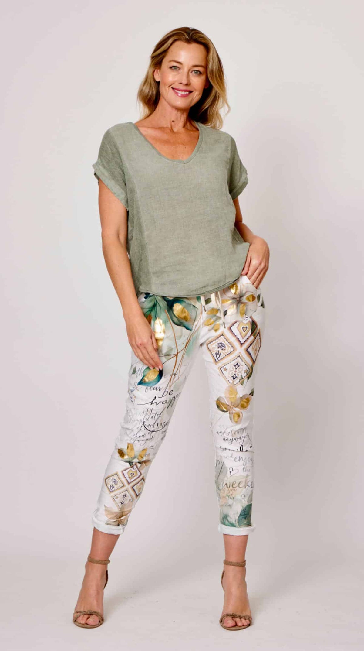 Linen Blend Top - Khaki