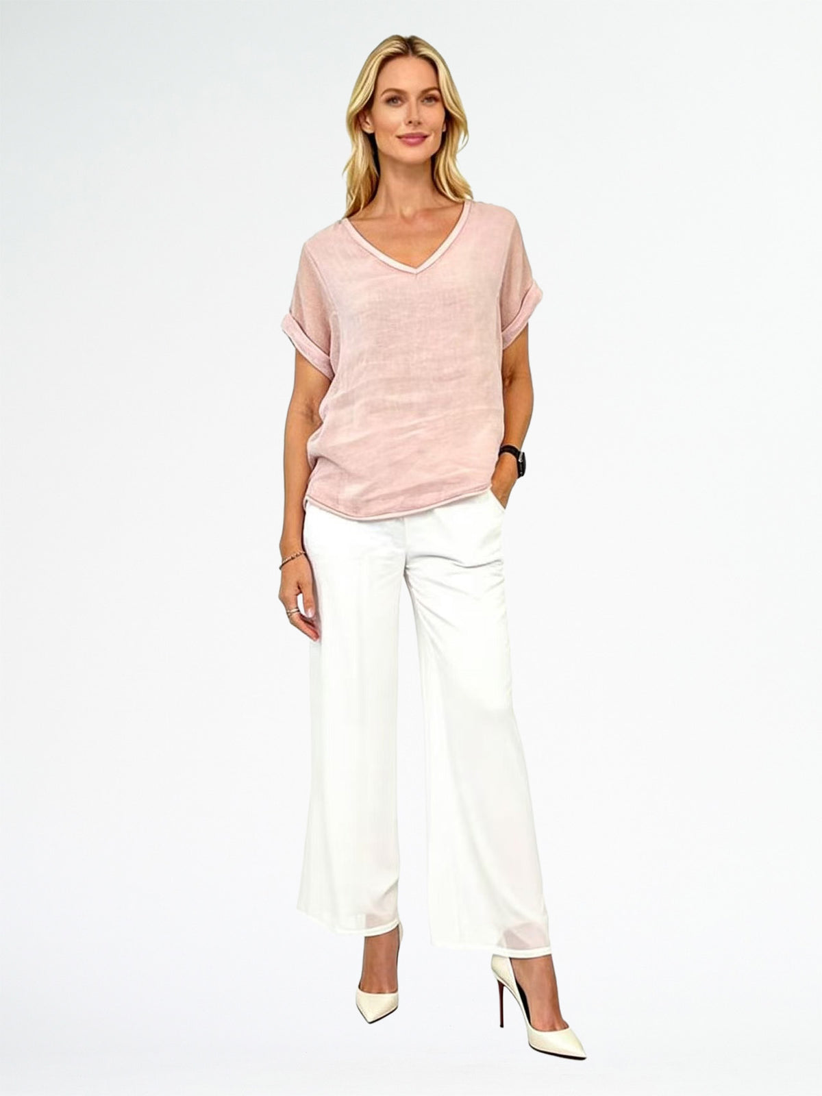 Linen Blend Top - Rosa