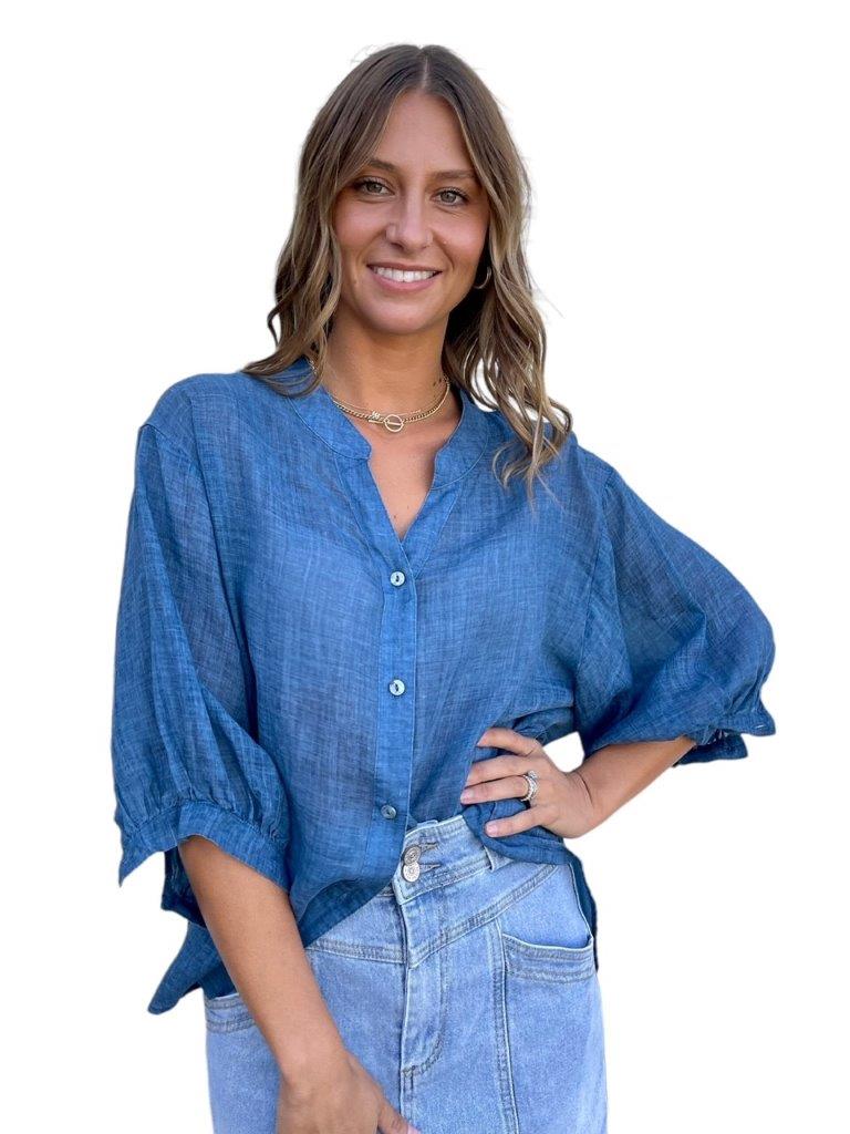 Worthier Linen Blouse Denim Blue