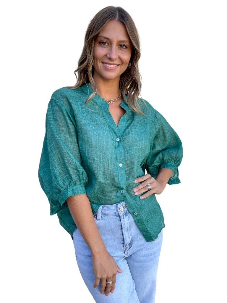 Worthier Linen Blouse Emerald