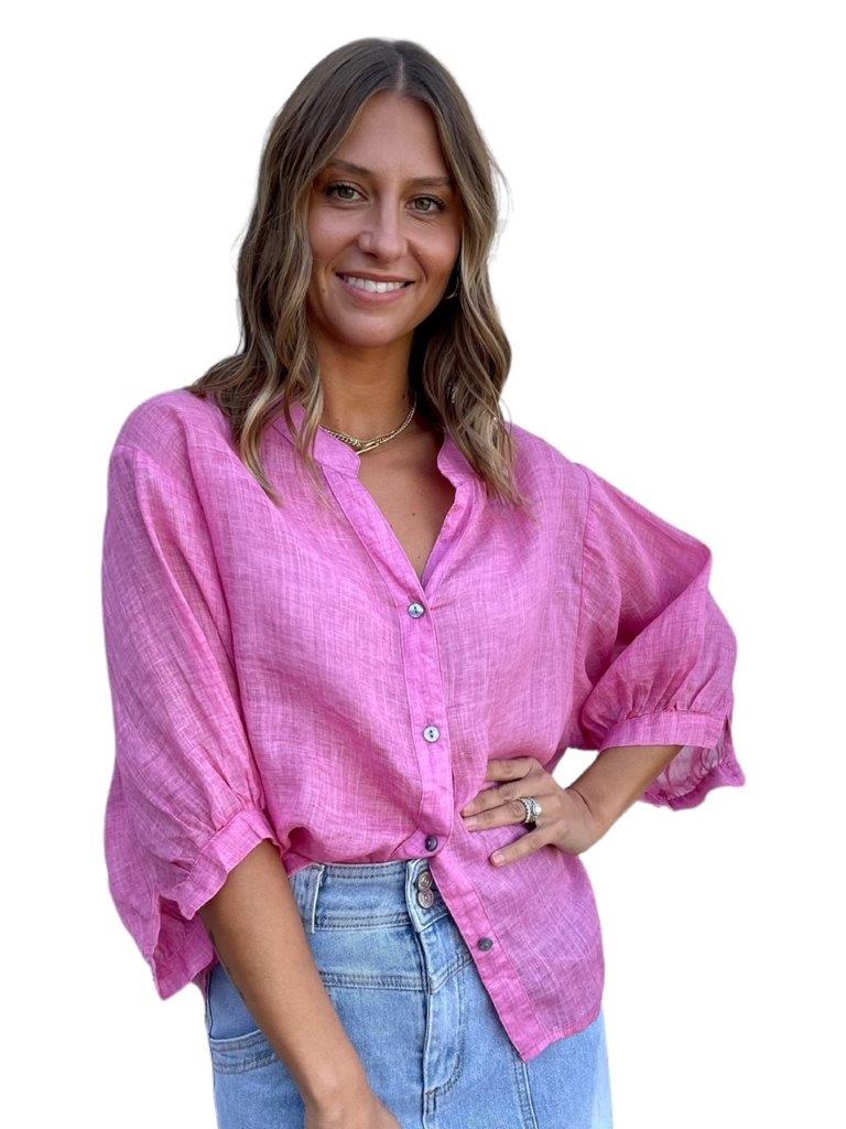 Worthier Linen Blouse Hot Pink