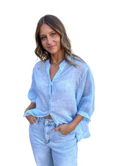 Worthier Linen Blouse Ice Blue