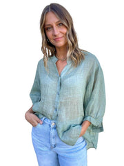 Worthier Linen Blouse Khaki