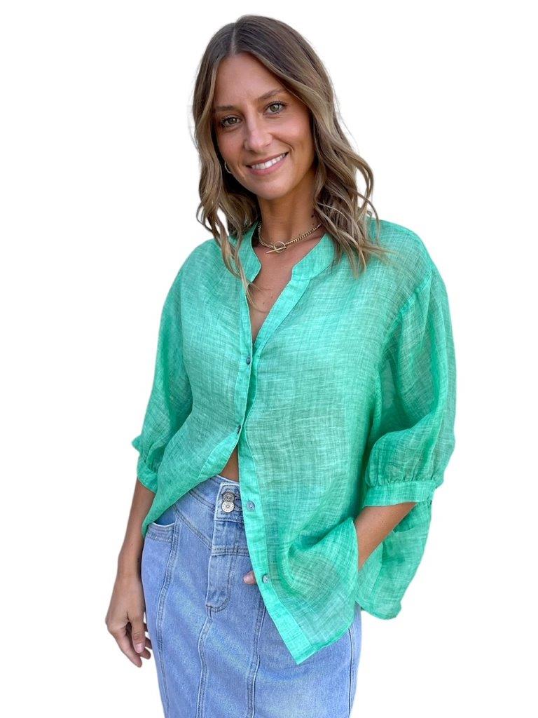 Worthier Linen Blouse Spring Green