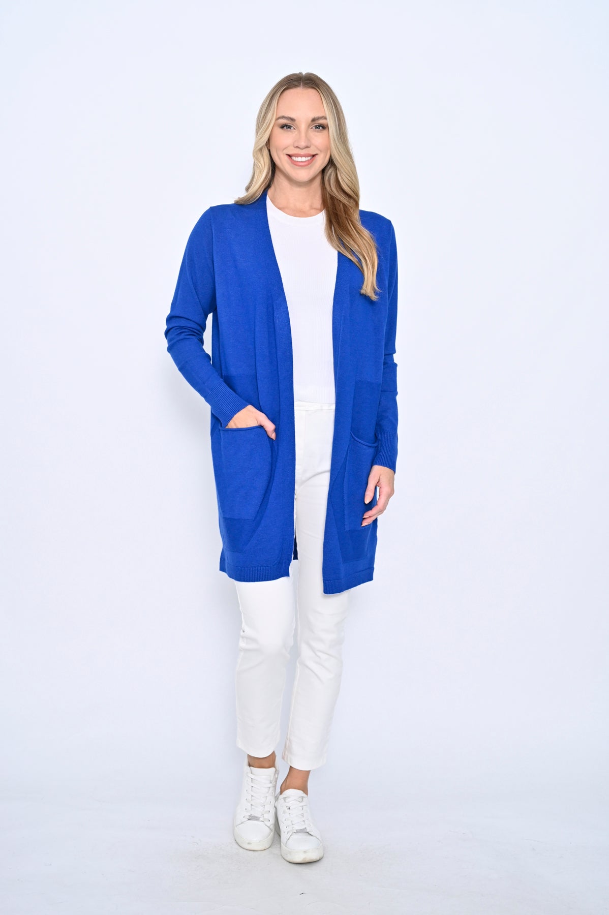 Cali & Co Side Pocket Long Knit Cardigan Cobalt