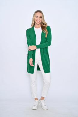Cali & Co Side Pocket Long Knit Cardigan Green